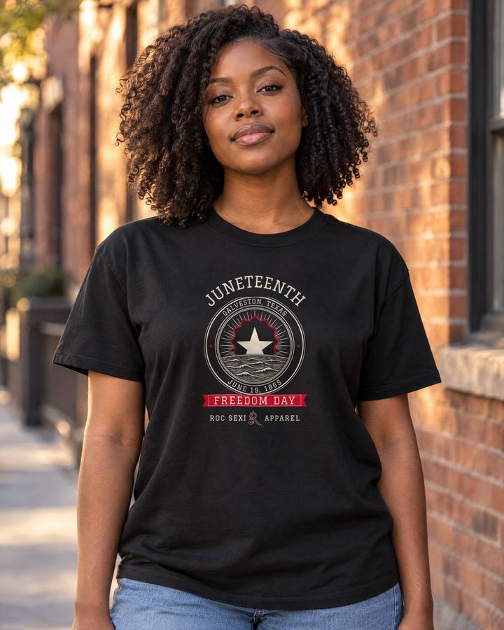 Juneteenth 1865 design on Roc Sexi Apparel shirt