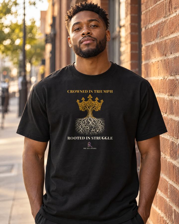 Rooted in Struggle, Crowned in Triumph design on Roc Sexi Apparel shirt